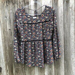 Knox Rose Floral Boho Long Sleeve Blouse Small